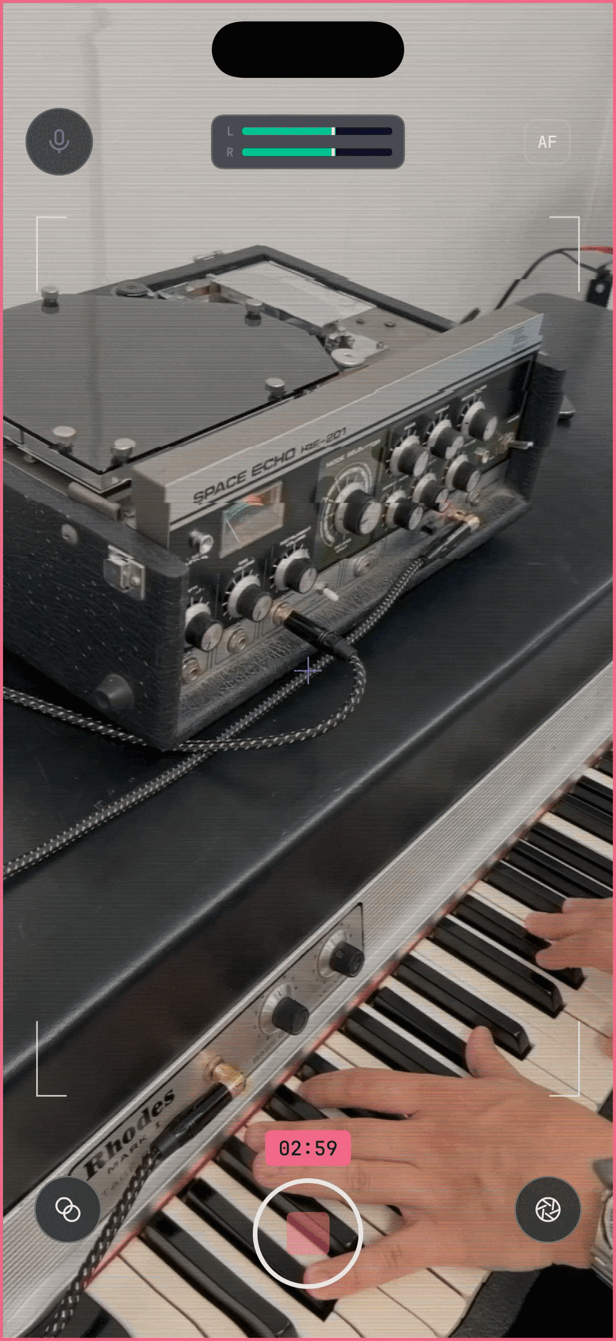 DVC Cam recording a Rhodes being played, wearing the tape look, with the elapsed time counting